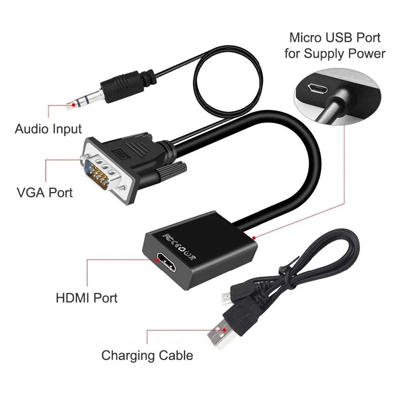Full HD 1080P VGA To HDMI Video Converter With 3.5mm Audio Cable