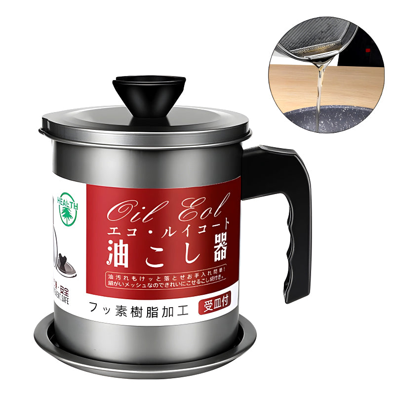 Stainless Steel 1.4-Liter Cooking Oil Strainer Pot with Filter and Thick Chassis for Efficient Grease Filtration