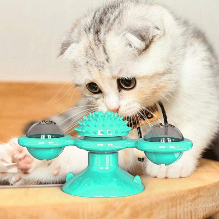 3 In1 Multifunctional Turntable Windmill Cat Toys Funny LED Ball Teeth Cleaning
