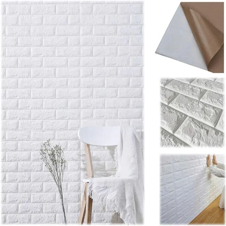 3D Brick Wall Stickers, Self Adhesive Wallpaper Foam Sheet, PE Foam High Quality Brick Wallpaper, Sofa Background Wall Décor, Peel And Stick 3D Art Wall Brick Room Panels For TV Walls – White – 70*77cm