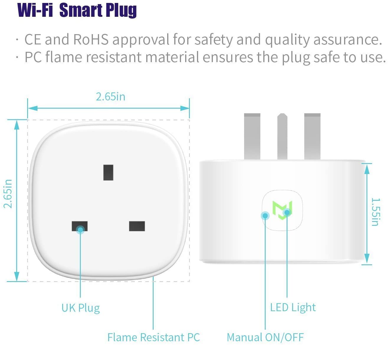 Pack of 2 Meross MSS210 Smart WiFi Plugs IFTTT Supported App Remote Control Socket Plug