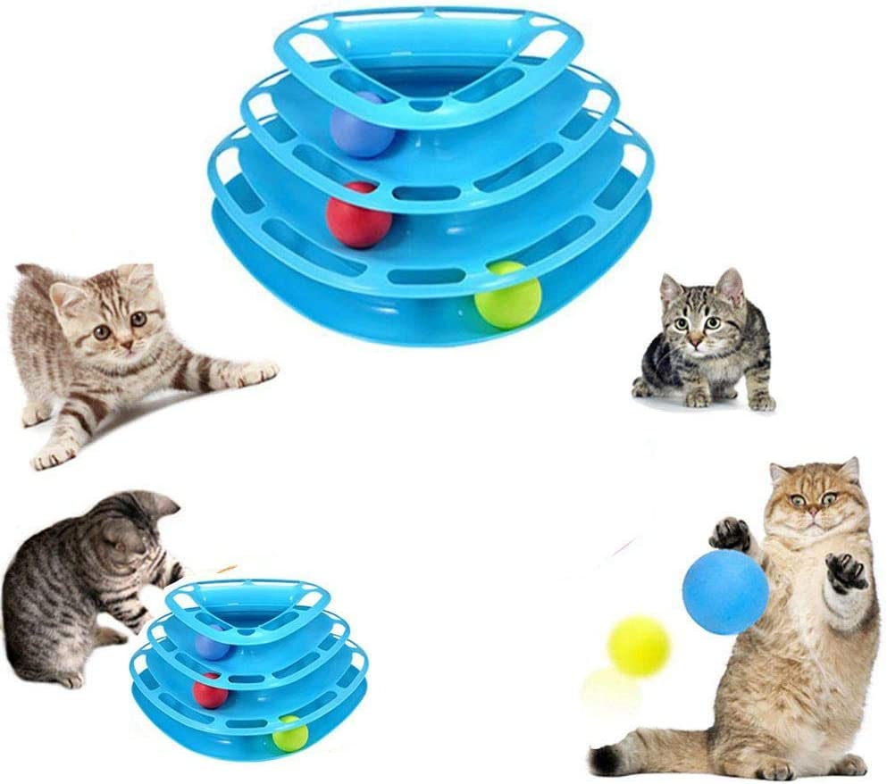 Cat Scratch Pad Triangular Three Layers Interactive Game Board with Three Balls