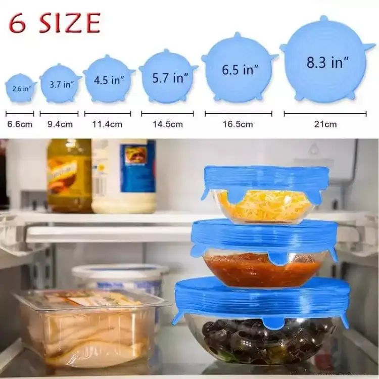 6Pcs Universal Food Silicone Cover Silicone Stretch Lids For Cookware Reusable Stretch Lids Silicone Lid Covers Silicone Lids