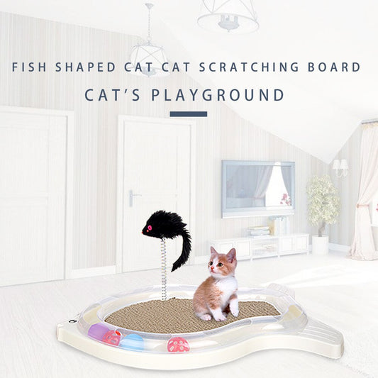 Fish-Shaped Cat Scratch Board Spring Rat Rolling Ball Cat Paradise Reduce Cat Loneliness Toy