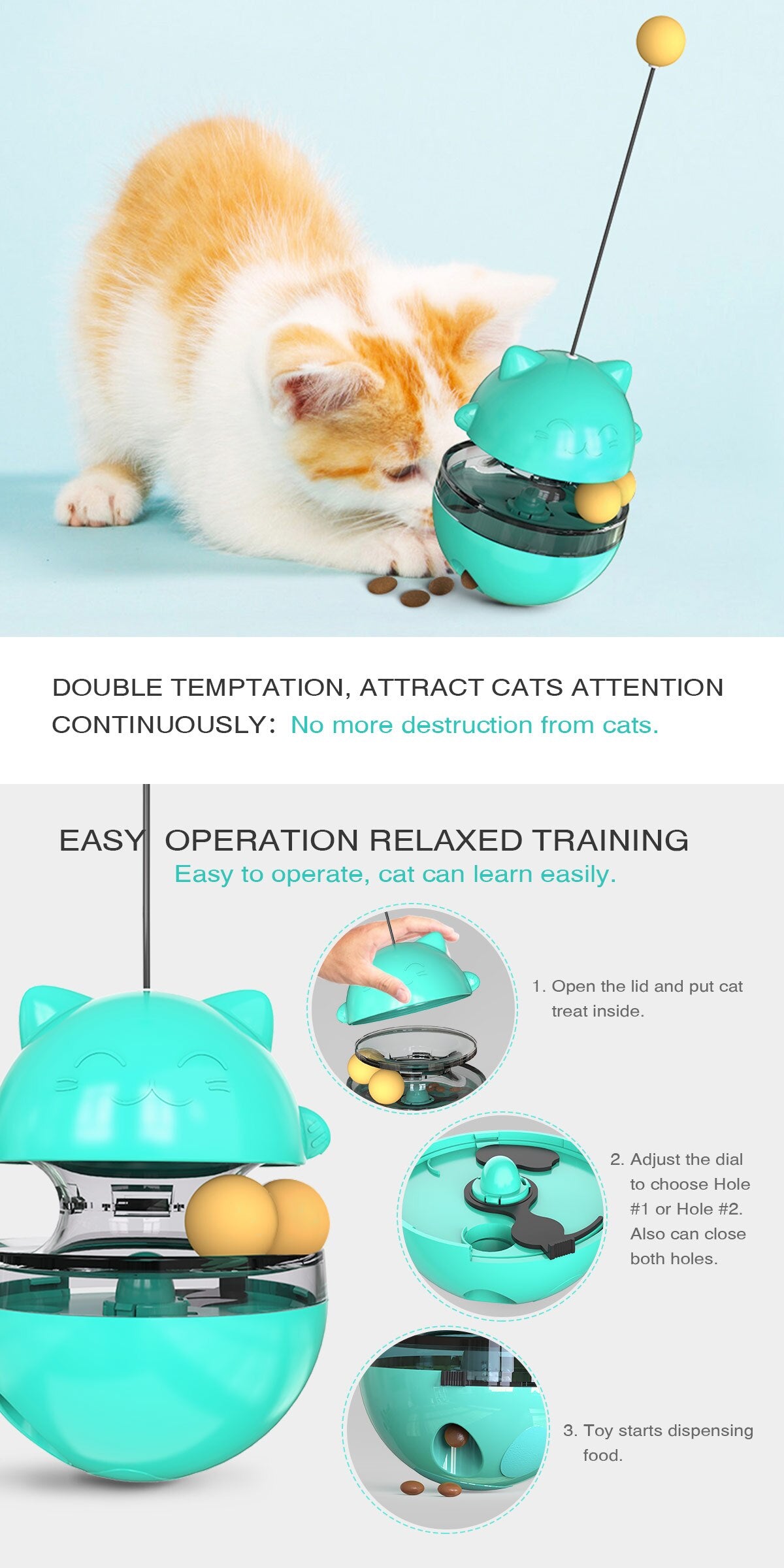 Cat Treat Dispenser Fun Tumbler Pets Slow Food Entertainment Adjustable Snack Mouth Toys For Pet