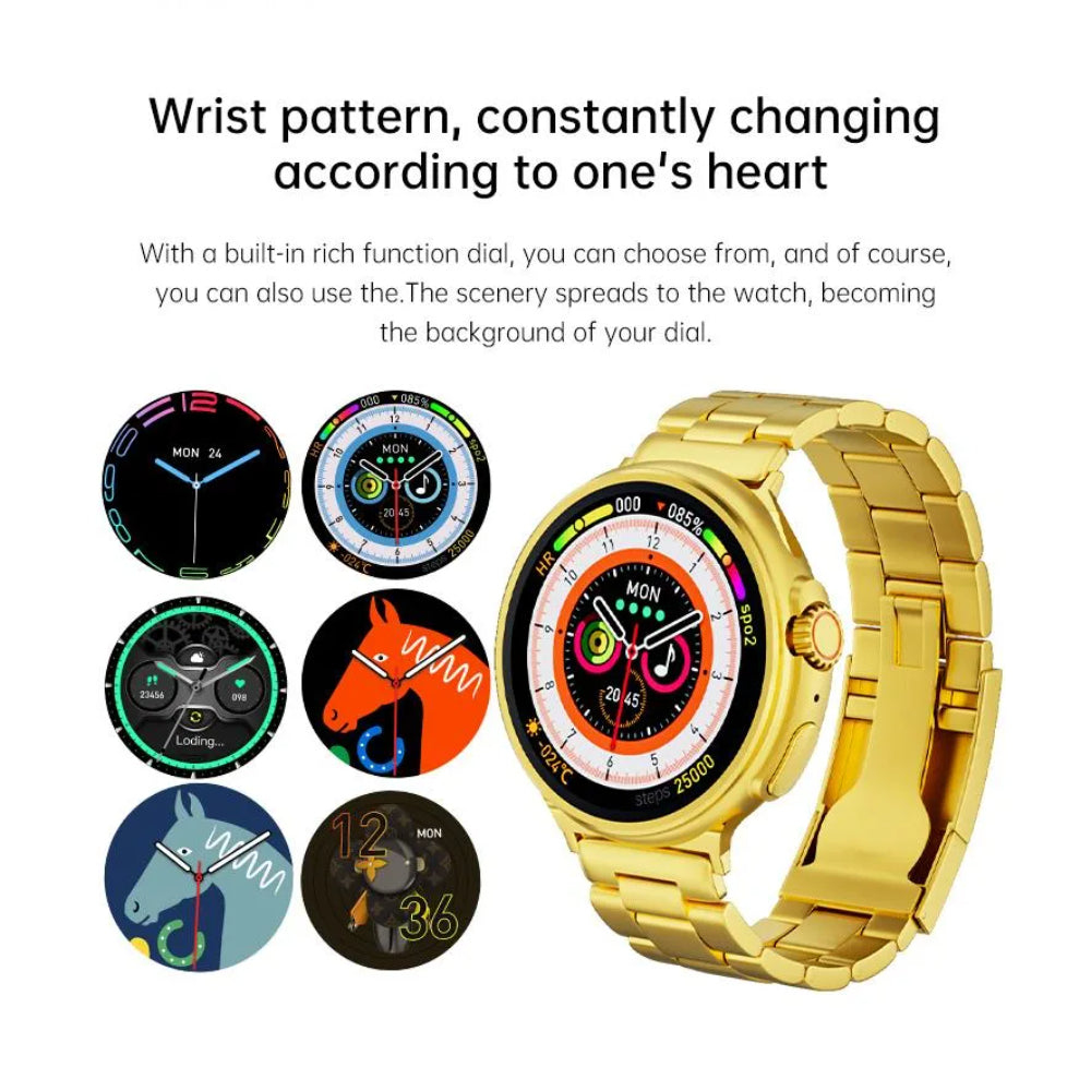 G10 24K Gold Amoled Display Luxury Stainless Steel Sports Heart Rate Health Monitoring Watch Smart Watch