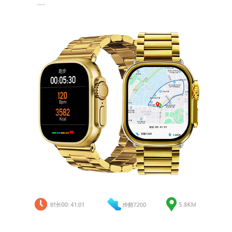 M9 Ultra Max Gold Edition Luxury Stainless Steel Sports Heart Rate Health Monitoring Watch Smart Watch
