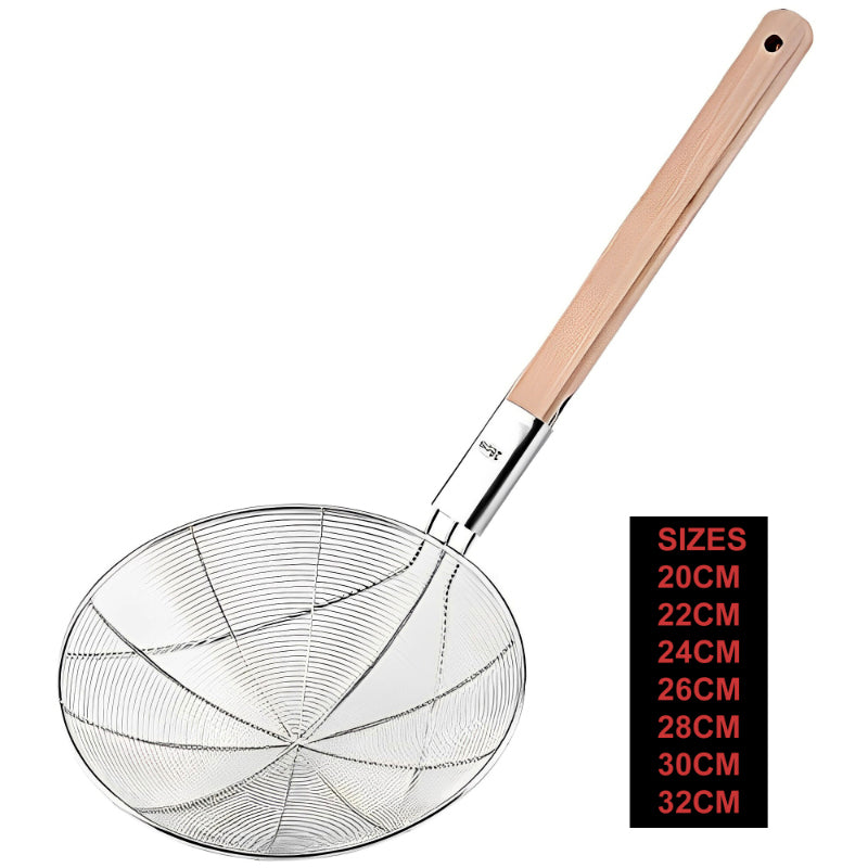 Eco-Friendly Wooden Handle Stainless Steel Frying Oil Strainer