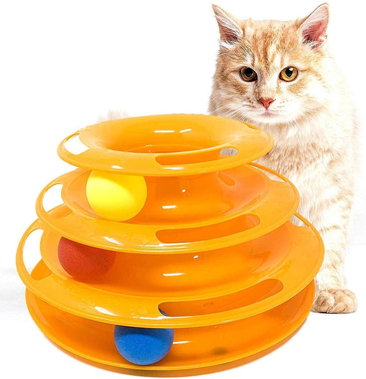Three Levels Pet Cat Toy Tower Tracks Disc Cat Intelligence Amusement Triple Pay Disc Cat Toys Ball Training Amusement Plate