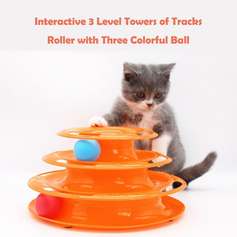 Three Levels Pet Cat Toy Tower Tracks Disc Cat Intelligence Amusement Triple Pay Disc Cat Toys Ball Training Amusement Plate