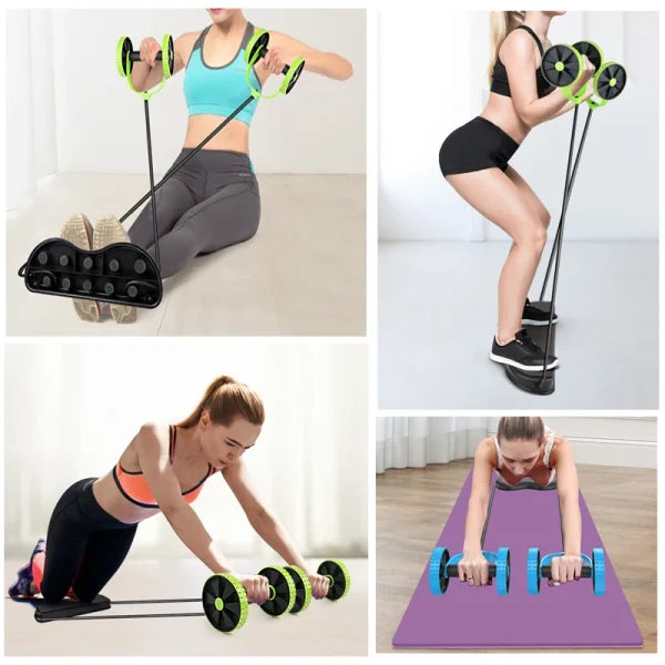 Abs Wheels Roller Abdominal Muscle Resistance Pull Rope Trainer Waist Exercise Multi-functional Home Workout Fitness Equipment