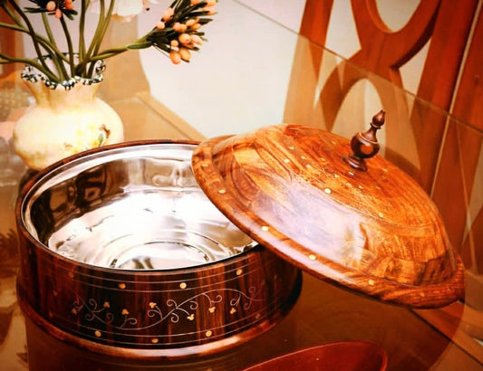 Wooden hot pot with steel bowl