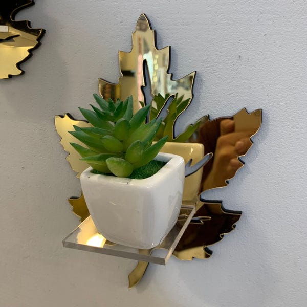 Acrylic Leave Golden Mirror Wall Shelf