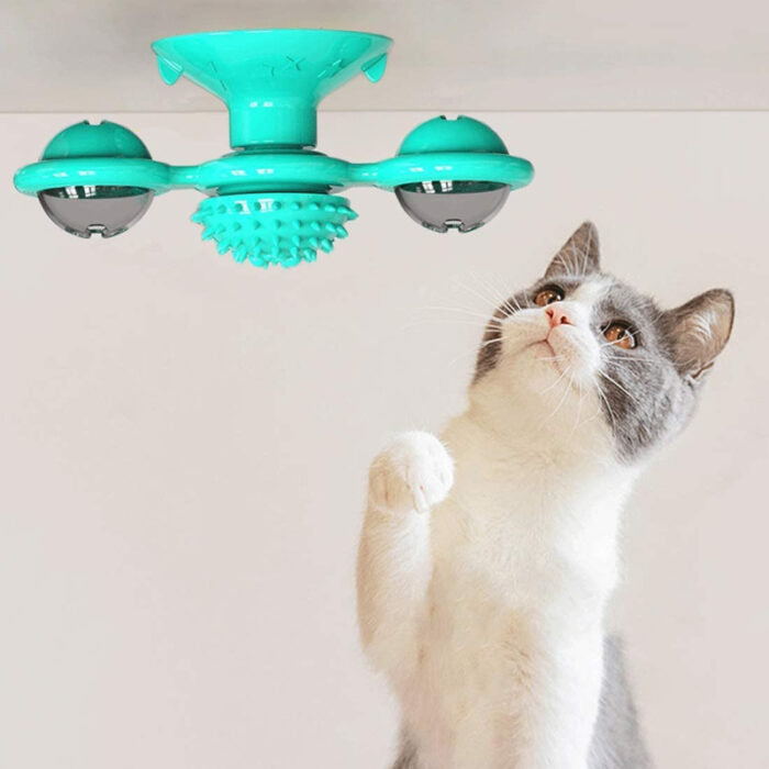 3 In1 Multifunctional Turntable Windmill Cat Toys Funny LED Ball Teeth Cleaning