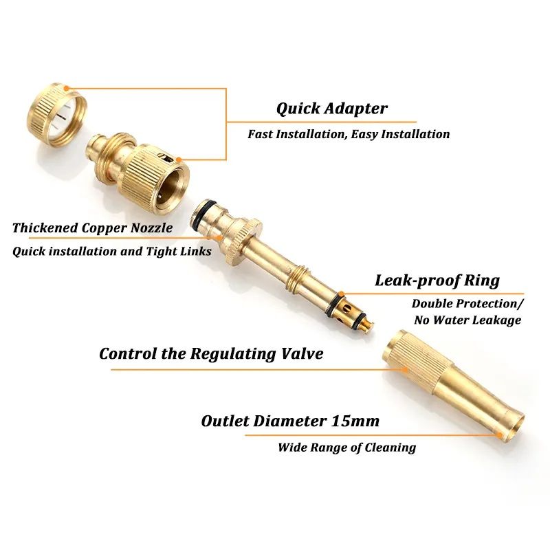 Brass Nozzle Water Spray Gun Jet Hose Nozzles Pipe High Pressure For Car,Bike,Window Cleaning Sprayer And Plants Gardening Washing (Without Pipe) Golden