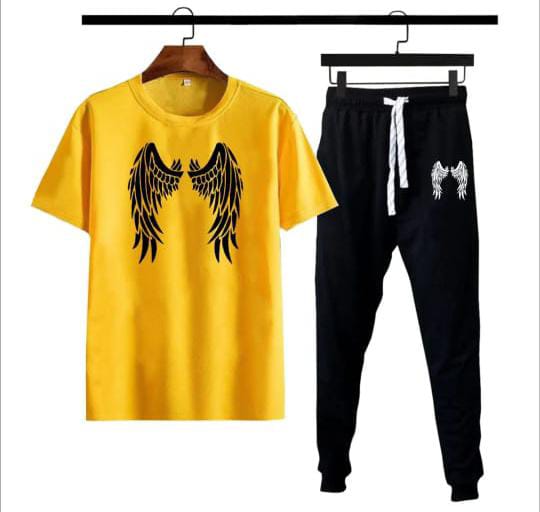 Eagle Wings Printed Gym Wear Tracksuit For Men& Boys Tshirt & Trouser- Yellow