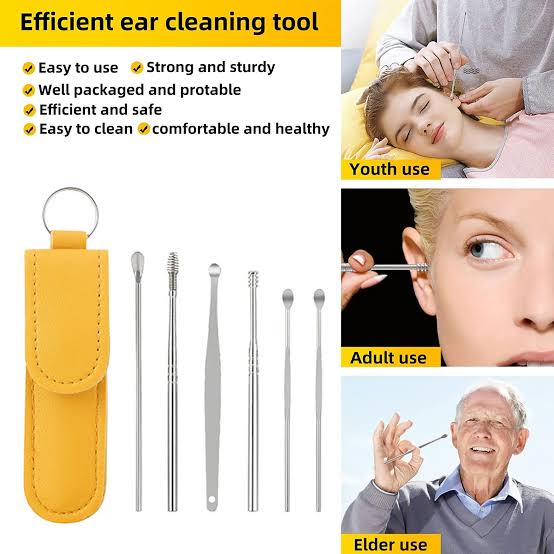 Ear Pick 6 Pcs With Storage Bag Dig Ear Wax Remover Cleaner Care Portable Travel Kit Cleaner Spoon