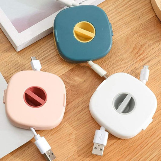 Portable Round Rotatable Wire Cable Storage Box Data Line Box Mobile Phone Charging Cable Winder Protective Wire Cable Organizer Pouch Bag Earphone Accessories