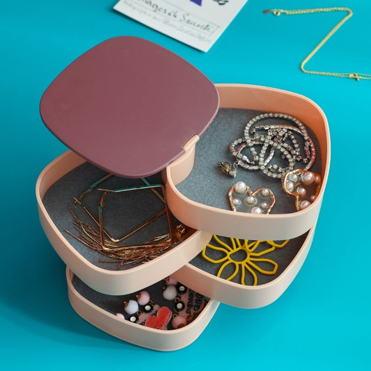 Portable Jewelry Organizer With Mirror Rotating Jewelry Storage Box